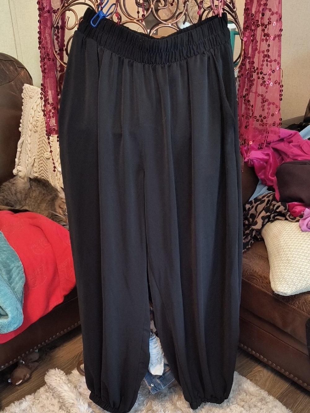 Love Black Elastic-Waist Wide-Leg Jogger Pants